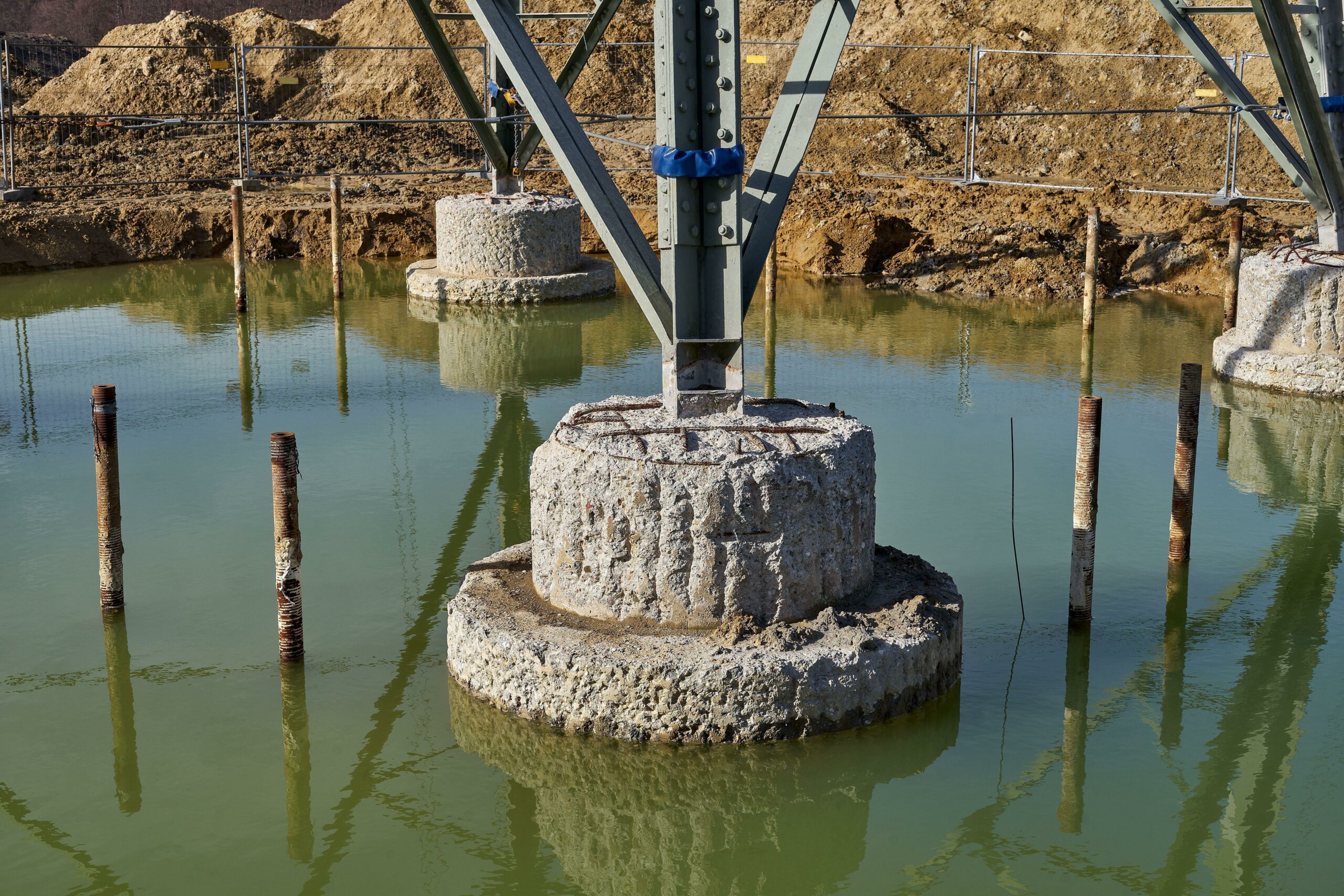 High voltage pylon, maintenance, foundation works, reinforcing